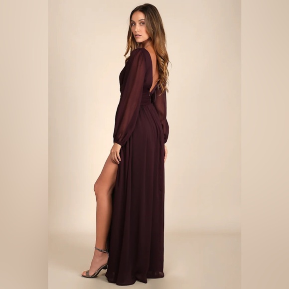 Lulus - Enchant My Love Dark Purple V-Neck Long Sleeve Maxi Dress - Small - Picture 4 of 11